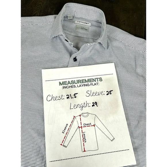 Twillory Dress Shirt Mens Size 16 34/35 Tailored Fit Safe Cotton Non Iron Blue - Picture 8 of 11